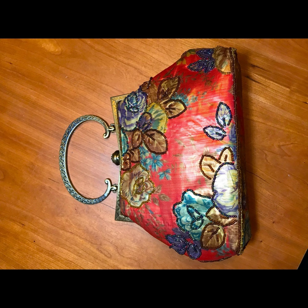 Gorgeous Vintage Evening Clutch Bag With Metal Strap Colorful Showstopping Boho - Picture 3 of 8